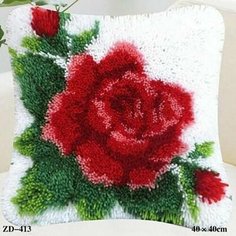 Набор для вышивания подушки, наволочка ковровым методом роза на белом фоне Нет бренда