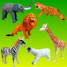 Игровой набор животных Animal World, 6 фигурок, дикие животные, лев, жираф, зебра, тигр, слон, медведь Play Smart