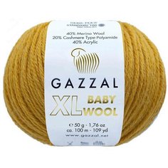 Пряжа Gazzal Baby Wool XL горчица (842), 40%шерсть мериноса/20%кашемирПА/40%акрил, 100м, 50г, 2шт