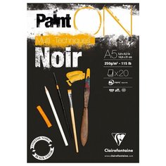 Скетчбук - альбом для смешанных техник 20л, А5 Clairefontaine "Paint ON Noir", на склейке, черный, 250г/м2