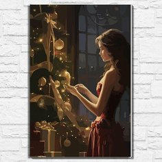 Картина по номерам на холсте новый год рождеством (зима, девушка, елка, эстетика) - 12818 40х60 Бруталити