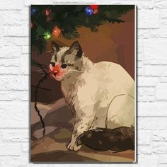 Картина по номерам на холсте новый год рождество (мемы, поздравления, котик, гирлянда) - 13060 40х60 Бруталити