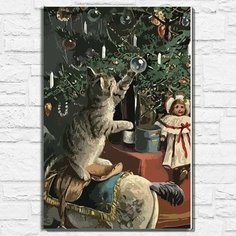 Картина по номерам на холсте новый год рождество (котики, милота, винтаж, елка, гирлянда) - 12882 40х60 Бруталити