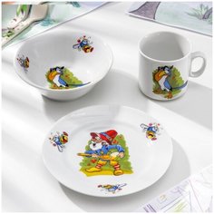 Добрушский фарфоровый завод Набор детский «Лесовичок», 3 предмета: салатник 360 мл, тарелка d=17 см, кружка 200 мл
