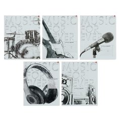 Тетрадь 24 листа в клетку "Music. Black&White", обложка мелованная бумага, ВД-лак, микс./В упаковке шт: 10 Альт