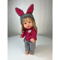 Кукла Nines DOnil "Зоя", блондинка, в полосатой тунике и шапочке с ушками, 37 см, арт. 1030
