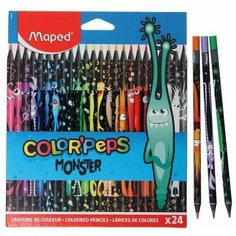 Цветные карандаши 24 цвета MAPED ColorPeps Black Monster, пластиковые