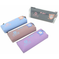 Пенал CH-189/CI-32/CE-473 "Котик с рыбкой" косметичка, текстиль с надписью, цвета ассорти, с фигуркой, в упаковке ПВХ (1/12/288) Китай