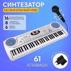 Синтезатор Музыкальный мир, 61 клавиша, с микрофоном и адаптером Made in China