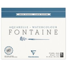 Альбом для акварели, 15л, 24*30, на склейке Clairefontaine "Fontaine Grain Nuageux", 300г/м2, холод. пресс, облачная текстура
