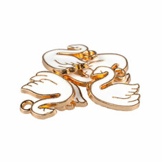 Подвеска для рукоделия металл золото "Лебедь" 15 х 14 мм белая / Кулон для декора браслетов, сережек 5 шт. Китай