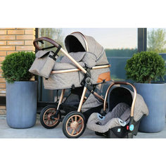 Коляска Ining baby V10 3в1 трансформер детская от 0-3 лет, Унисекс С реверсивным блоком, бежевый