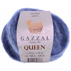 Пряжа Gazzal Queen джинсово-синий меланж (2762), 15%шерсть/35%полиэстер/15%металлик/35%акрил, 100м, 50г, 2шт