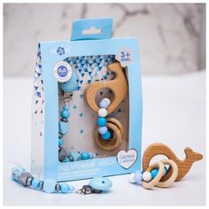 Подарочный набор: держатель для соски-пустышки и грызунок-прорезыватель «Малыш» Mum&Baby