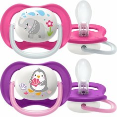 Пустышка для девочки PHILIPS AVENT Ultra air Lime Слон/Пингвин, с 6 месяцев, 2 шт.