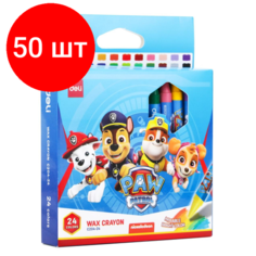 Комплект 50 наб, Мелки восковые Deli Paw Patrol, наб. 24 цв, синяя коробка, круглые, EC204-24