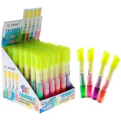 Маркер-текстовыделитель, наконечник скошенный, 5 мм, корпус треугольный, двухцветный, микс, 36 штук Noname