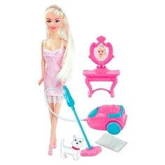 Кукла ToysLab Ася Блондинка в розовом платье с пылесосом Уборка