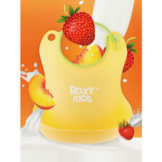 Слюнявчик детский, нагрудник для кормления ROXY-KIDS мягкий с кармашком и застежкой, цвет желтый