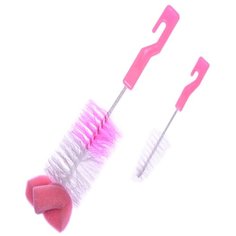 Бусинка Набор ершик с губкой + ершик для сосок (1005), с рождения, розовый Businka