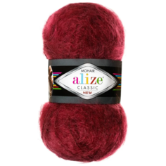 Пряжа Alize Mohair classic, 24 % шерсть, 25 % мохер, 51 % акрил, 100 г, 200 м, 2 шт., 57 бордовый