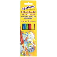 Карандаши цветные Юнландия с многоцветным грифелем, мягкие "Magic", 6 штук, 24 цвета, утолщенные