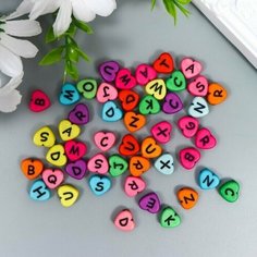 Набор бусин для творчества пластик "Яркие сердца с английскими буквами" 20 гр 1х1 см Нет бренда
