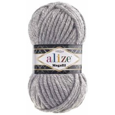 Пряжа Alize Superlana Megafil серый меланж (21), 25%шерсть/75%акрил, 55м, 100г, 1шт