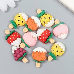 Декор для творчества пластик "Фруктики на палочке" набор 10 шт микс 2,1х1,4 см Арт Узор