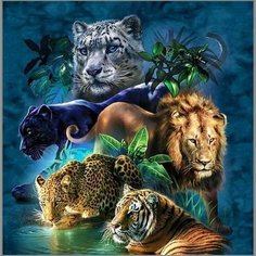 Алмазная мозаика «Дикие кошки» 45×45 см, 40 цветов Milato