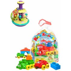 Развивающие игрушки для малышей набор Конструктор Кноп-Кнопыч 61 деталей + Юла Юлька пастельные цвета, Биплант