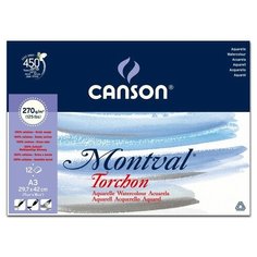 Бумага для акварели Canson Альбом для акварели Montval CANSON, 270г/м2, 29.7х42см, Снежное зерно, склейка 12 листов