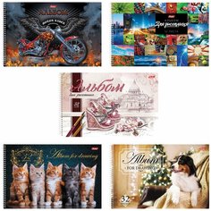 Альбом для рисования, А4, 32 листа, спираль, обложка картон, HATBER, 205х300 мм, "Ассорти", 32А4Всп, A274705