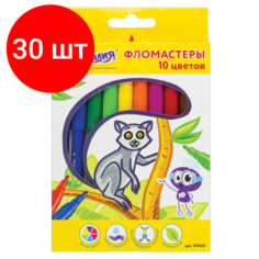 Комплект 30 шт, Фломастеры юнландия 10 цветов, "экзотика", вентилируемый колпачок, картон, 151420
