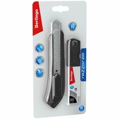 Нож канцелярский 18мм Berlingo "Razzor 200", черный + лезвия сменные 10шт, блистер, европодвес