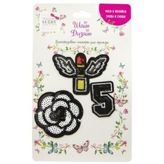 Шайн Дизайн, многоразовые стикеры для одежды, 3 шт (помада, цветок, цифра 5) (Т19719) Lukky