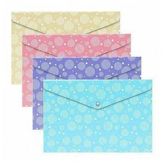 Папка-конверт на кнопке Erich Krause Pastel Dots (В5, пластик) прозрачная цветная