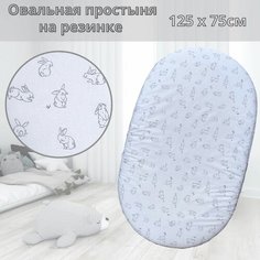 Простыня на резинке в овальную кроватку 75х125 см Зайчики Хлопок 100 % Baby Good