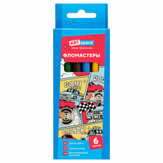 Фломастеры ArtSpace "Машинки", 06цв, картон, смываемые, европодвес - 18 шт. Спейс