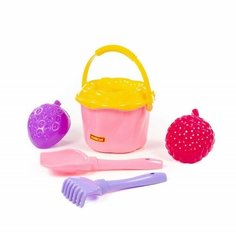Песочный набор №662: ведро-цветок среднее, сито-цветок среднее, лопатка, грабельки, 2 формочки, цвета микс Cavallino