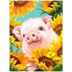 Картина по номерам на холсте Свинка с подсолнухами(порк, пэппа, цветы, МиМиМи) - 8062 В 30x40