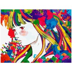 Картина по номерам на холсте Красочная девушка (Цветы, Бабочки) - 8219 Г 30x40