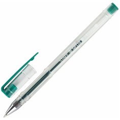 Ручка гелевая STAFF, зеленая, корпус прозрачный, хромированные детали, узел 0,5 мм, линия письма 0,35 мм, GP110