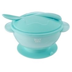 Набор для кормления ROXY-KIDS тарелка на присоске крышка и ложка цвет голубой