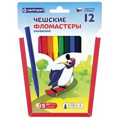 Фломастеры 12 цветов CENTROPEN "Пингвины", смываемые, вентилируемый колпачок, 7790/12ET, 7 7790 1286 - 1 шт.
