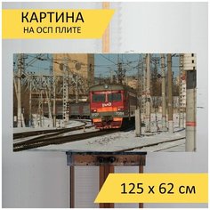 Картина "Поезд, электричка, железная дорога" для интерьера на стену / Декор в дома, спальню, на кухню, детскую комнату, 125 см х 62 см Lots Prints