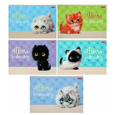 Альбом для рисования А4, 32 листа на скрепке "Кошарики", обложка мелованный картон, матовая ламинация, блок 100 г/м2, микс Hatber