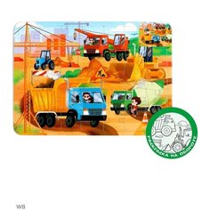 Пазл в рамке "Машины на стройке", 34 детали + раскраска Puzzle Time