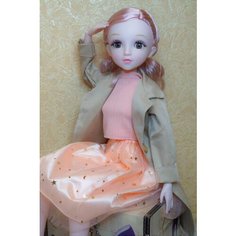 Кукла шарнирная азиатского типа / 60 см / В розовом платье и бежевом пальто Не определен