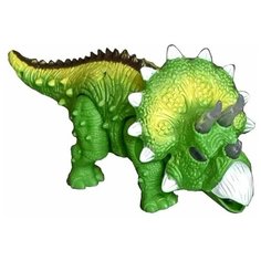 Интерактивная игрушка динозавр фигурка Трицератопс на батарейках свет звук движение цвет зеленый 1383-1 в коробке Tong DE